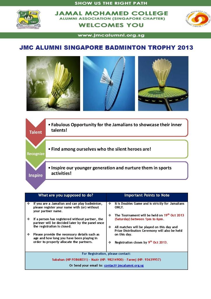 JMC ALUMNI SINGAPORE BADMINTON TROPHY 2013